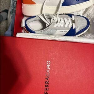 Salvatore Ferragamo Men's Silver and Blue Sneakers